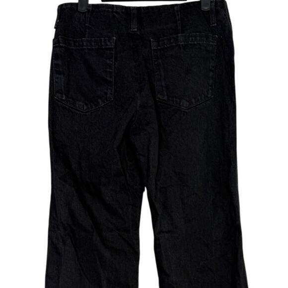 ZARA Mid Rise Wide Flare Leg Full Length Boot Cut Jean 100% Cotton 4 Black #4117 - Picture 6 of 15